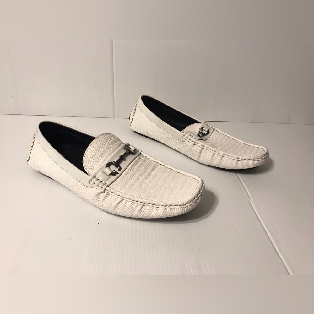 Guess Adlers white faux leather loafers shoes men size 13 M